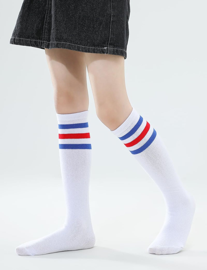 TOCONFFON Knee High Tube Socks for Boys Girls Teens, Kids Soccer School Cotton Uniform Sports Socks 3,4 Pairs(Blue Stripe 3 Pairs,8-12) - Image 3